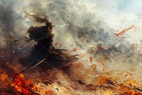 Samurai painting fire art.
