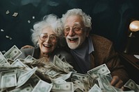 Old happy couple saving money laughing portrait savings.