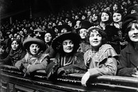 Audience in music hall adult togetherness monochrome.