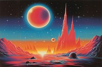 Sun planet astronomy mountain painting.
