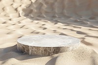 Podium on sand outdoors nature table.