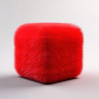 Fluffy red fur cuboid furniture textile ottoman.