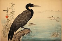 Traditional japanese cormorant painting animal bird.