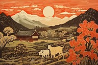 Traditional japanese countryside landscape livestock outdoors.