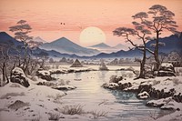 Traditional japanese frozen lakes landscape mountain outdoors.