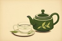 PNG Traditional japanese green tea teapot drink cup.