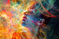 Psychedelic human meditation abstract portrait surreal.