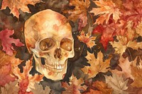 Autumn Skull watercolor background painting autumn plant.