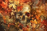 Autumn Skull watercolor background painting autumn yellow.