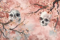 Cherry Blossom and Skull watercolor background blossom flower plant.