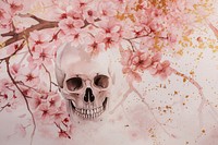 Cherry Blossom and Skull watercolor background blossom flower plant.