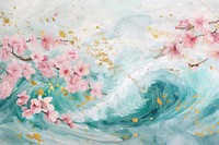 Cherry Blossom and Wave watercolor background nature backgrounds painting.