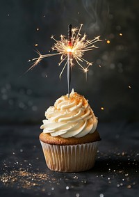 A cupcake celebration sparkler dessert.