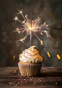 A sparkler cupcake celebration dessert.