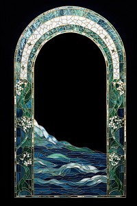 Ocean and mountain pattern mosaic arch art architecture.