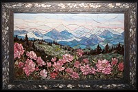 Mountain and peony pattern mosaic art painting craft.