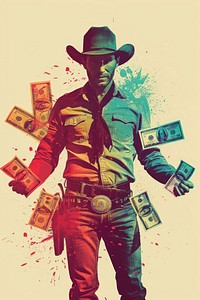 Cowboy with money and cards cowboy adult advertisement.