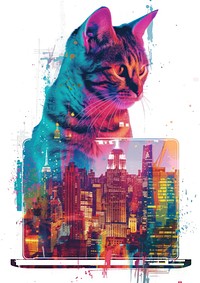 Cat city painting collage.