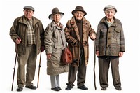 Elderly people overcoat footwear walking.