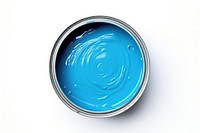 Open blue paint can white background turquoise jacuzzi.