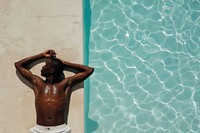 African american man sunbathing architecture relaxation showering.