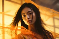 Asian woman light leaks photography portrait fashion.