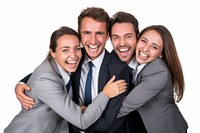 Hug with team laughing people adult.