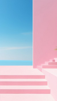 Pink aesthetic summer wallpaper architecture staircase outdoors.