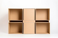 Storage shelves cardboard carton box.