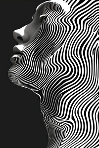 Mind bending flat line illusion illustration abstract portrait black.