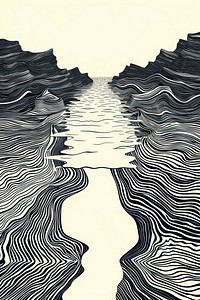 Mind bending flat line illusion illustration of under the water outdoors drawing nature.