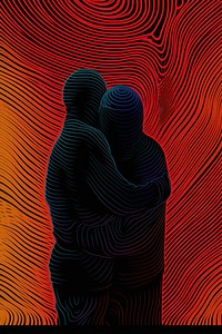 Mind bending flat line illusion poster of Hugging art abstract adult.