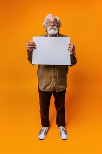 Adult old man holding sign protest portrait photo clapperboard.