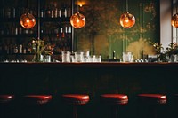A fashionable photography of a bar and drinks in advertisment style architecture illuminated refreshment.