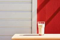 A minimalistic photography of a milk cafe in american cottage country side advertisment style glass drink architecture.