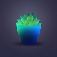 Abstract blurred gradient illustration flower pot icon green plant blue.