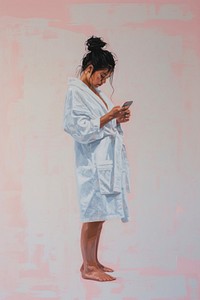 A woman wearing a bathrobe painting art architecture.