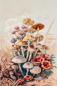 A group of various-colored mushrooms painting fungus plant.