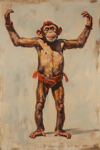 A circus monkey painting mammal animal.