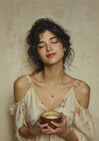A Latina woman model coffee painting portrait.