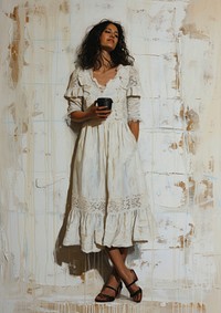 A Latina woman model painting footwear portrait.