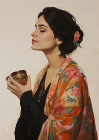 A Latina woman model painting portrait fashion.