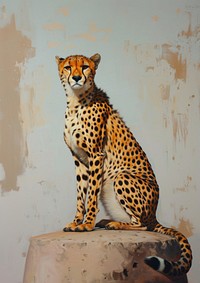 A hunting cheetah wildlife painting animal.
