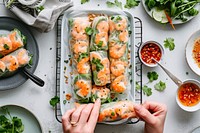 Shrimp spring rolls seafood vegetable freshness.