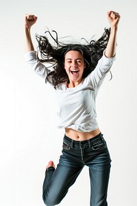 Woman Jump adult white background excitement.