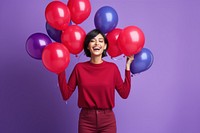 Very happy young woman balloon laughing holding.