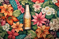 Vintage drawing of beer bottle pattern flower painting drink.