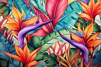 Vintage drawing of bird of paradise pattern backgrounds painting tropics.