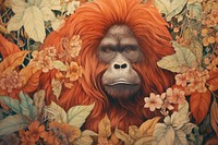 Vintage drawing of orangutan pattern mammal animal art.