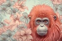 Vintage drawing of orangutan pattern wildlife mammal animal.
